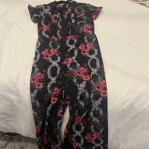 Floral Black and Pink Women's Jumpsuit